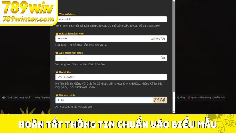 Hoàn tất thông tin chuẩn vào biểu mẫu